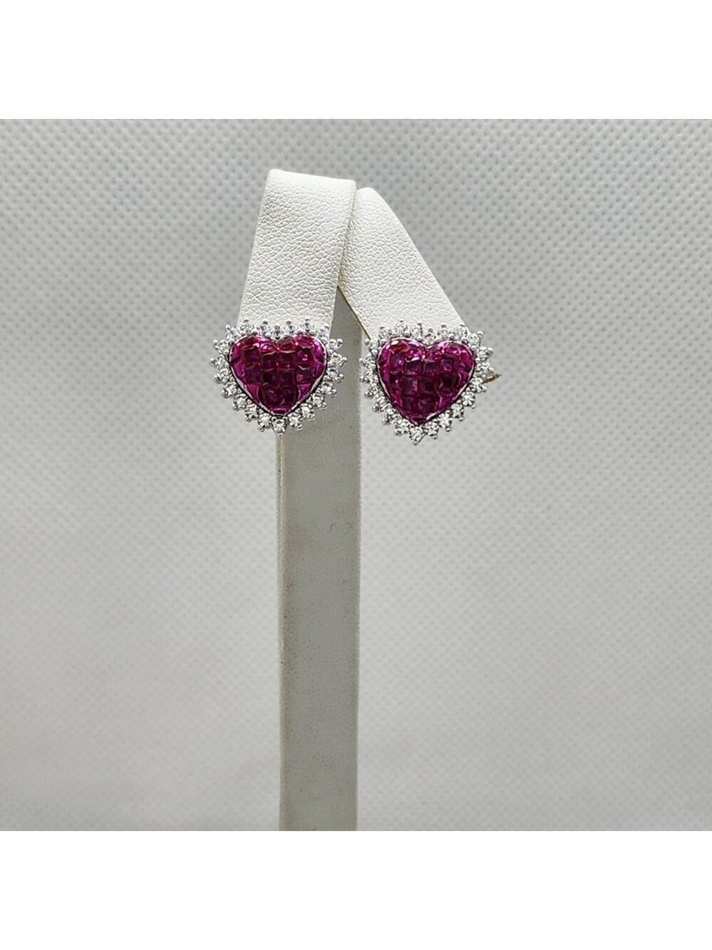 Brand New Sterling Silver 925 Hot Pink Heart CZ Stud Earrings